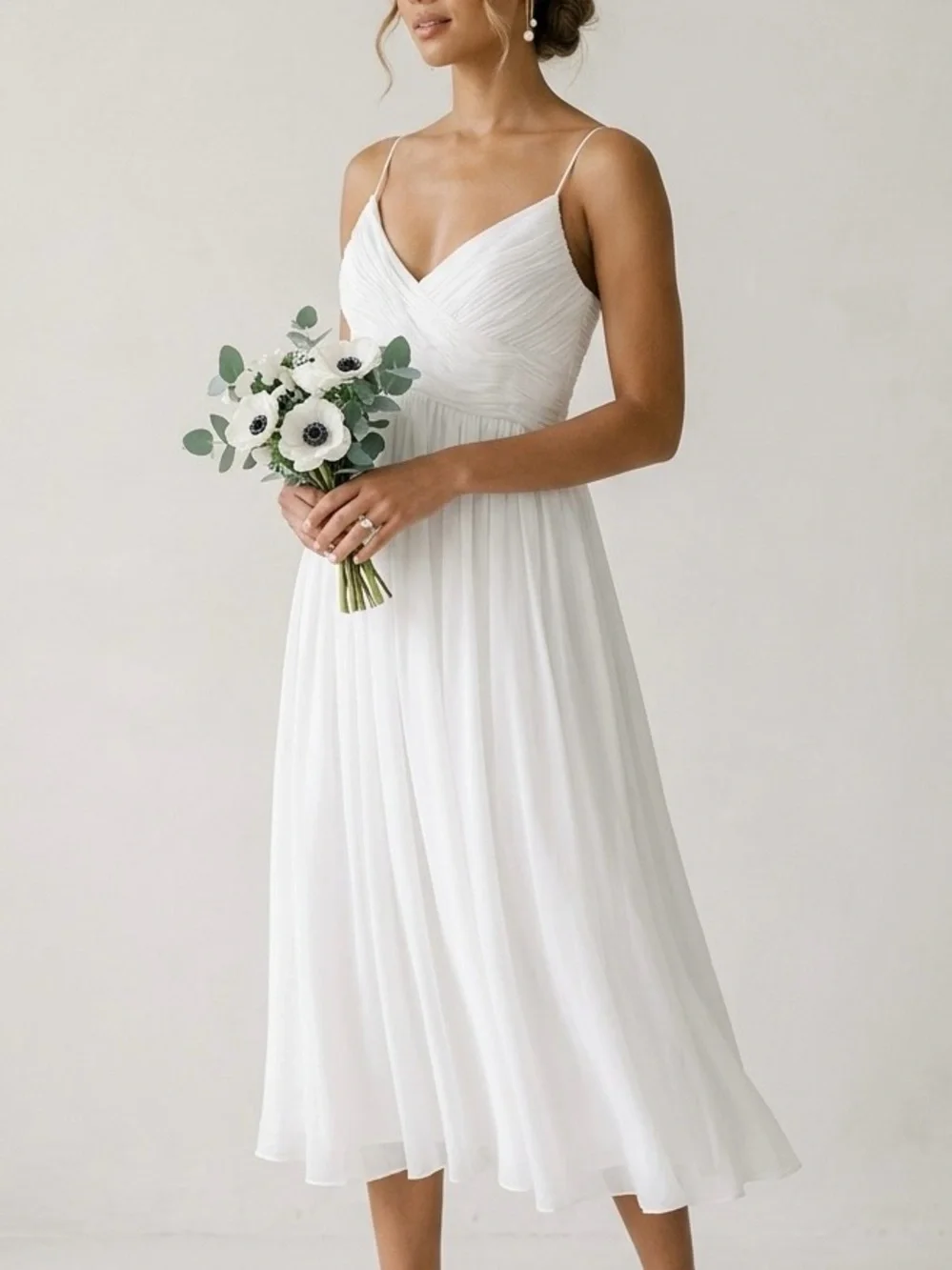 mac duggal white midi dress Mac Duggal Women's Beaded Satin A-Line Midi-Dress - Ivory